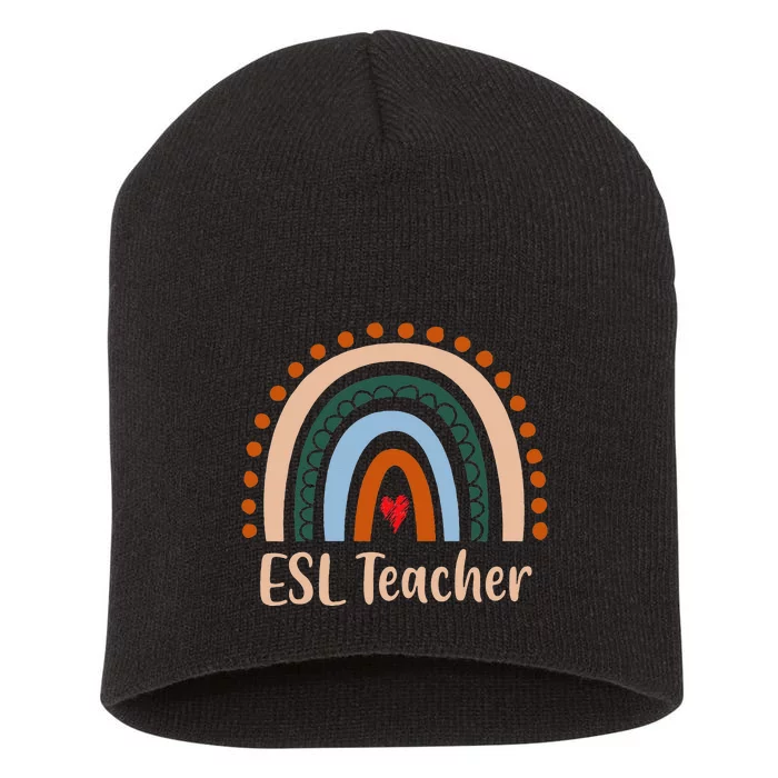 ESL Teacher Boho Rainbow Back To School Appreciation Short Acrylic Beanie