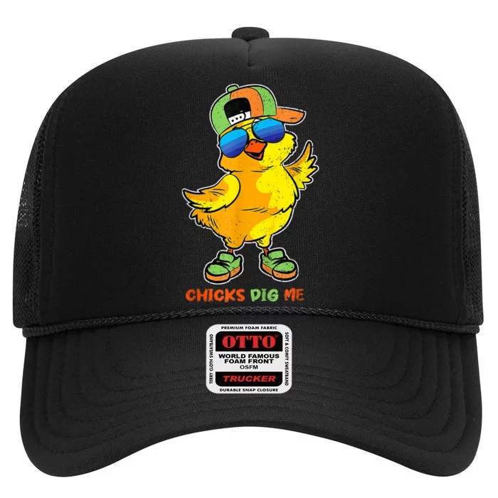 Easter Toddlers Chicks Dig Me Funny Egg Hunting High Crown Mesh Trucker Hat