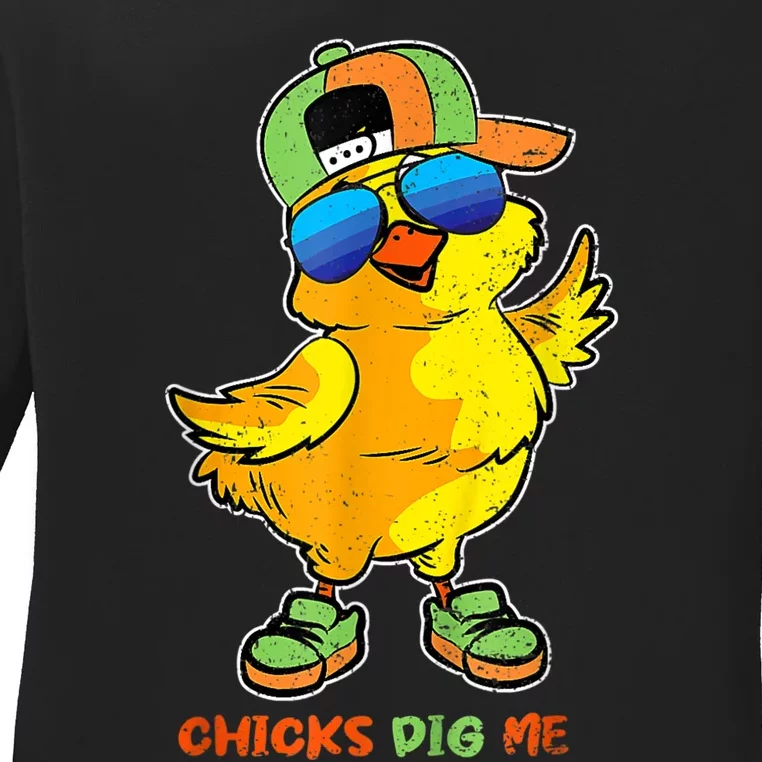 Easter Toddlers Chicks Dig Me Funny Egg Hunting Ladies Long Sleeve Shirt