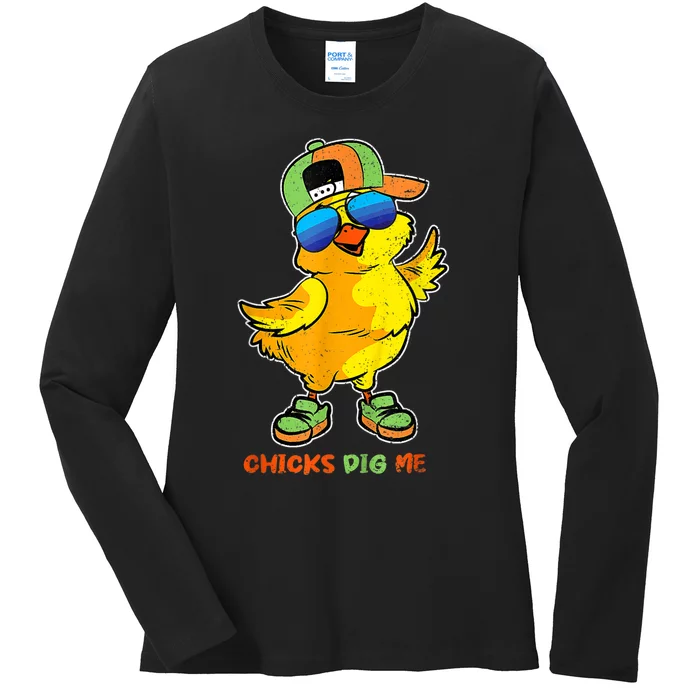 Easter Toddlers Chicks Dig Me Funny Egg Hunting Ladies Long Sleeve Shirt