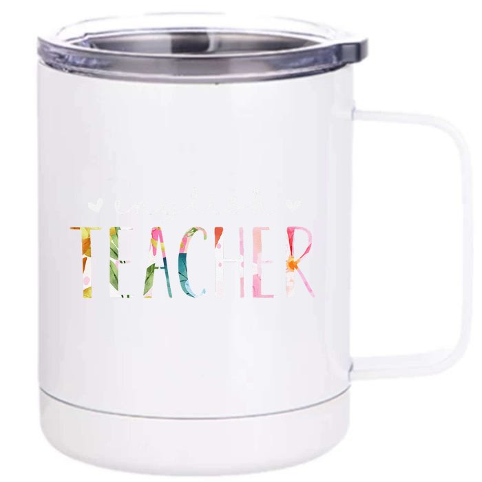 English Teacher Cute Floral Design Teacher's Day Front & Back 12oz Stainless Steel Tumbler Cup