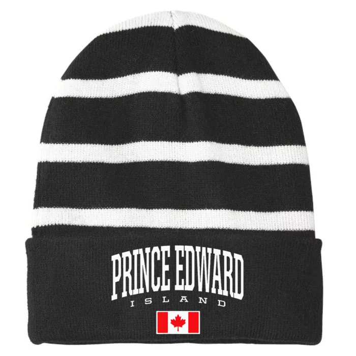 Eh Team Canadian Flag Prince Edward Island Canada Striped Beanie with Solid Band