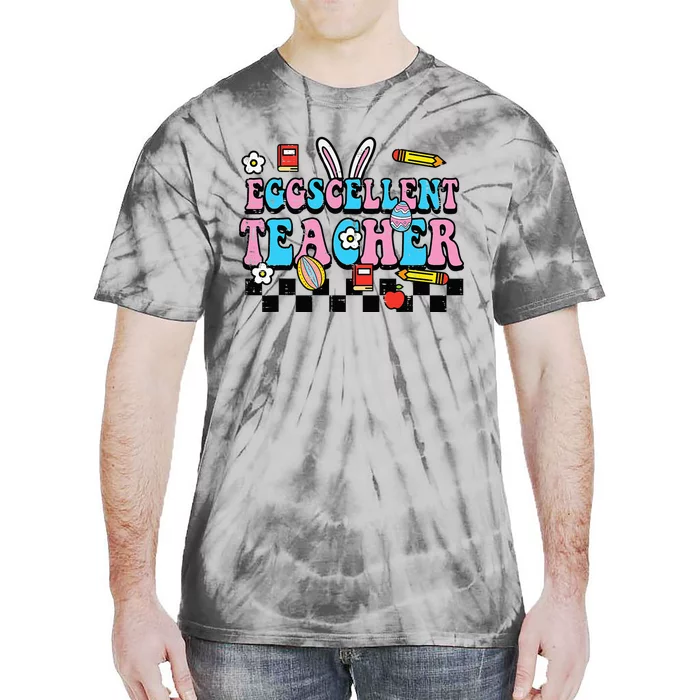 Eggcellent Teacher Easter Groovy Bunny Tie-Dye T-Shirt