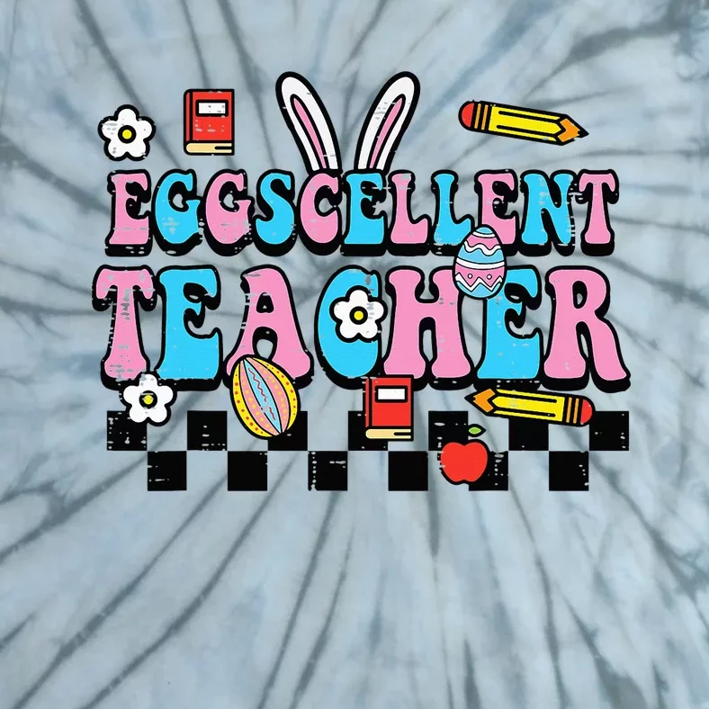 Eggcellent Teacher Easter Groovy Bunny Tie-Dye T-Shirt