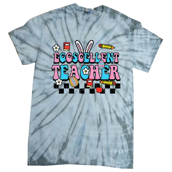 Eggcellent Teacher Easter Groovy Bunny Tie-Dye T-Shirt