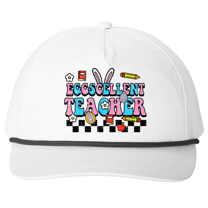 Eggcellent Teacher Easter Groovy Bunny Snapback Five-Panel Rope Hat