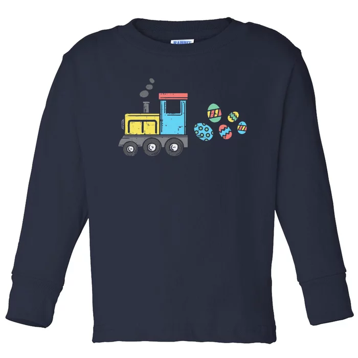 Easter Train Eggs Cute Steam Locomotive Toddler Long Sleeve Shirt