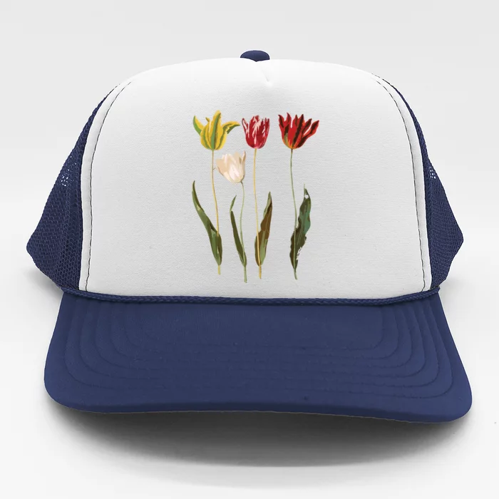 Elegant Tulips Flower Antique Plants Botanical Vintage Gift Trucker Hat