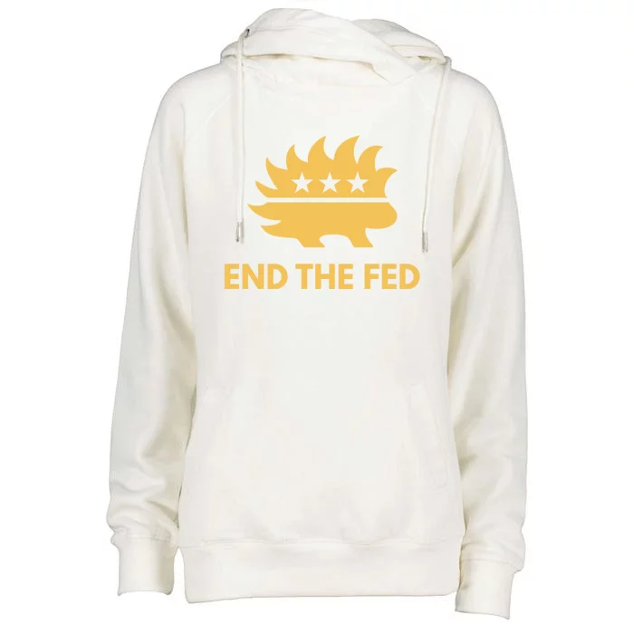 End The Fed Libertarian Porcupine Anti Federal Reserve Gift Womens Funnel Neck Pullover Hood