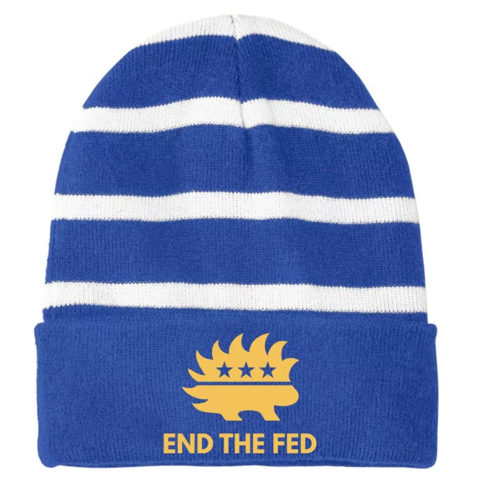 End The Fed Libertarian Porcupine Anti Federal Reserve Gift Striped Beanie with Solid Band