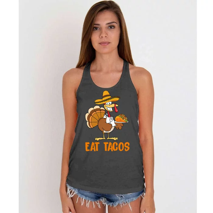 Eat Tacos Funny Turkey Thanksgiving Holiday Women's Knotted Racerback Tank