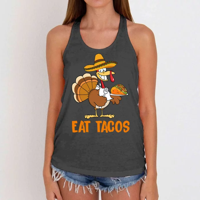 Eat Tacos Funny Turkey Thanksgiving Holiday Women's Knotted Racerback Tank