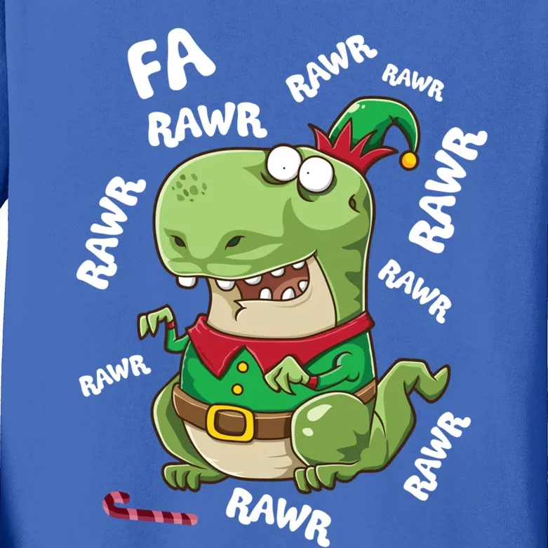 Elf Tgiftrex Fa Ra Ra Rawr Dinosaur Elves Christmas Dino Gift Kids Long Sleeve Shirt