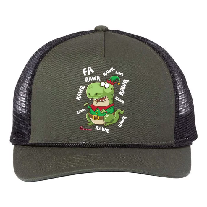 Elf Tgiftrex Fa Ra Ra Rawr Dinosaur Elves Christmas Dino Gift Retro Rope Trucker Hat Cap