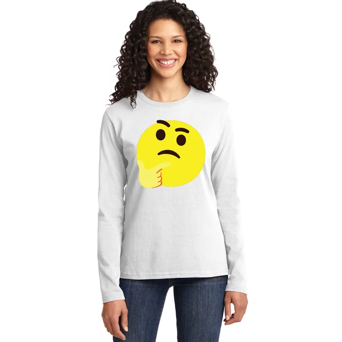 Emoticon Thinking Face Thinker Ladies Long Sleeve Shirt