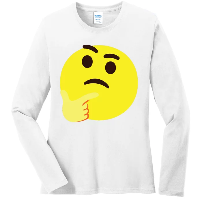 Emoticon Thinking Face Thinker Ladies Long Sleeve Shirt