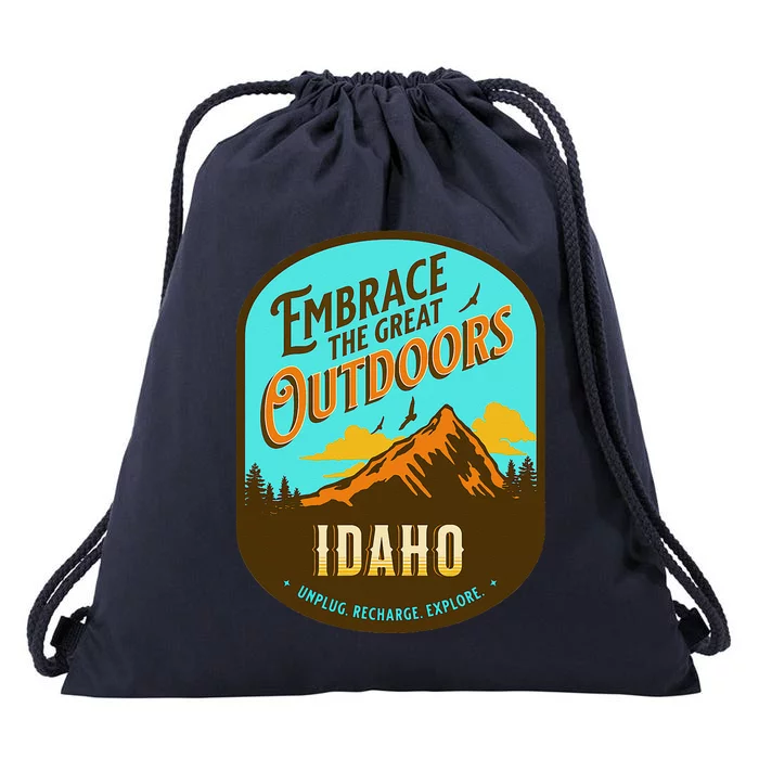 Embrace The Great Outdoors Unplug Recharge Rediscover Idaho Drawstring Bag