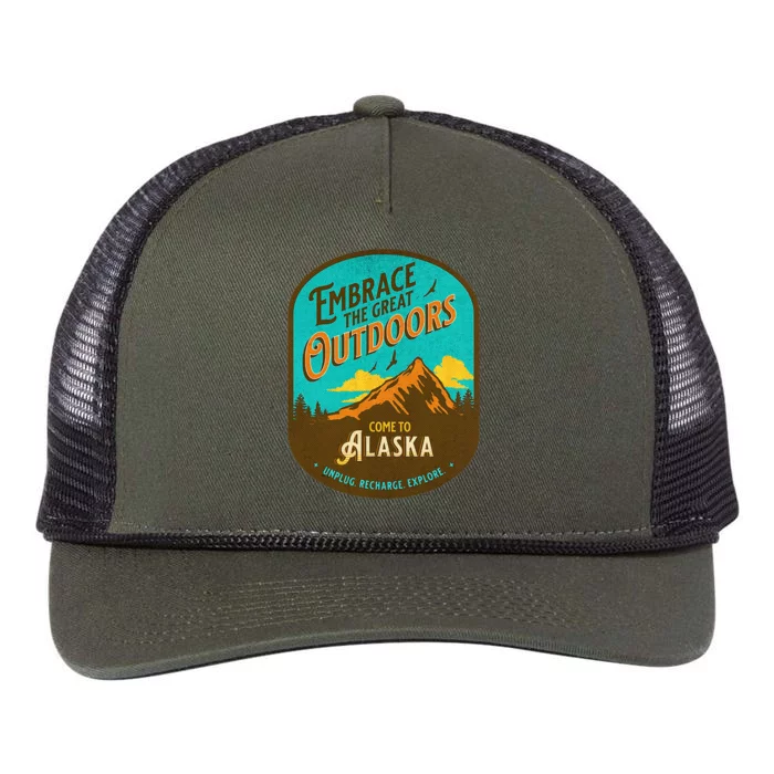 Embrace The Great Outdoors Unplug Recharge Rediscover Alaska Retro Rope Trucker Hat Cap