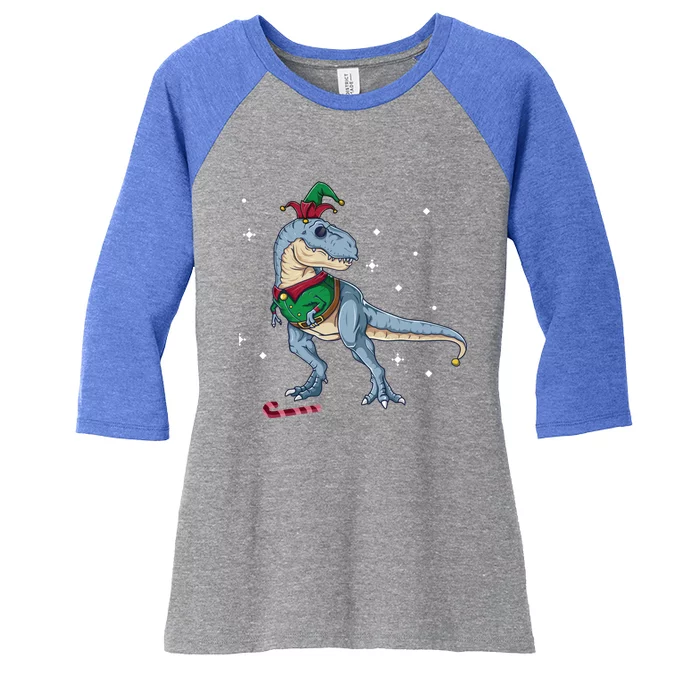 Elf Tmeaningful Giftrex Fa Ra Ra Rawr Dinosaur Christmas Dino Gift Cool Gift Women's Tri-Blend 3/4-Sleeve Raglan Shirt