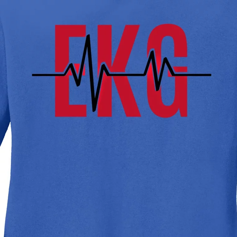 Ekg Technician Heartbeat Nurse Heart Funny Cardiology Cute Gift Ladies Long Sleeve Shirt