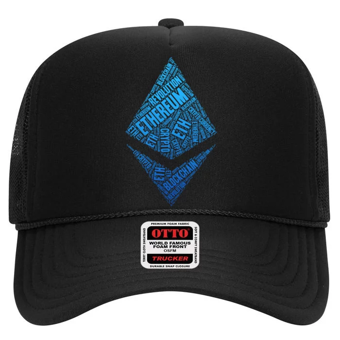 Ethereum Block Chain Revolution Crypto World Cloud High Crown Mesh Trucker Hat