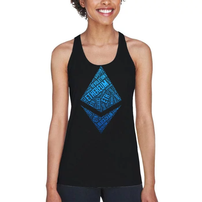 Ethereum Block Chain Revolution Crypto World Cloud Women's Racerback Tank