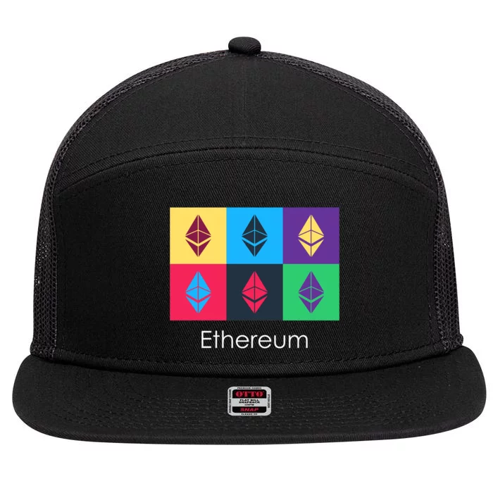 Ethereum ETH Pop Art Crypto Currency Logo 7 Panel Mesh Trucker Snapback Hat