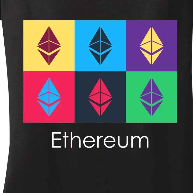 Ethereum ETH Pop Art Crypto Currency Logo Women's V-Neck T-Shirt