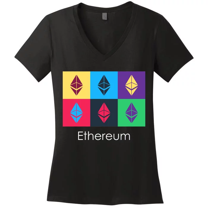 Ethereum ETH Pop Art Crypto Currency Logo Women's V-Neck T-Shirt