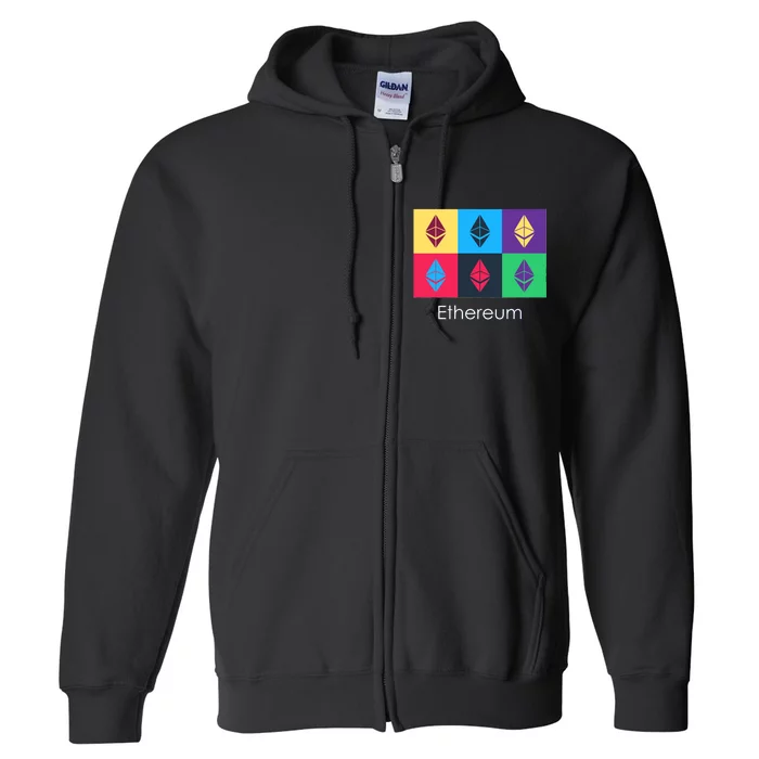 Ethereum ETH Pop Art Crypto Currency Logo Full Zip Hoodie