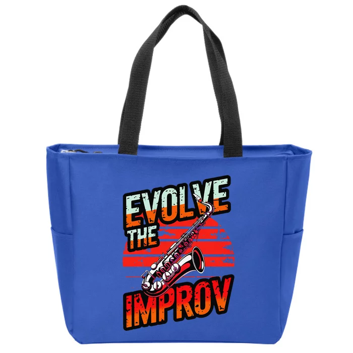 Evolve The Improve Funny Saxophone Zip Tote Bag