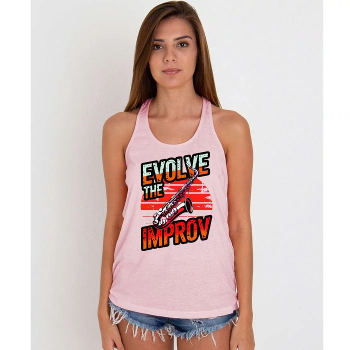 Evolve The Improve Funny Saxophone Women's Knotted Racerback Tank