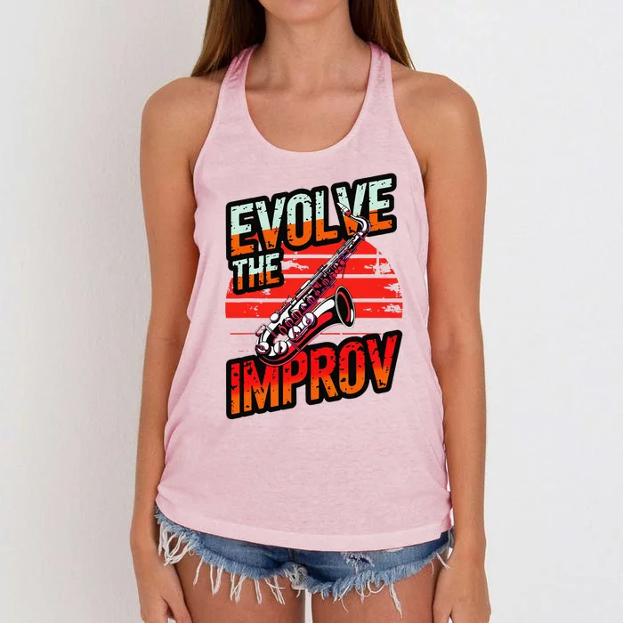 Evolve The Improve Funny Saxophone Women's Knotted Racerback Tank