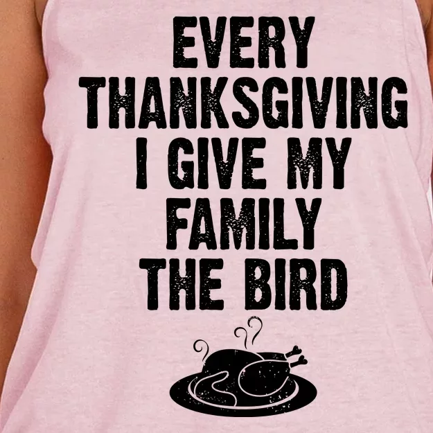 Every Thanksgiving I Give My Family The Bird Women's Knotted Racerback Tank