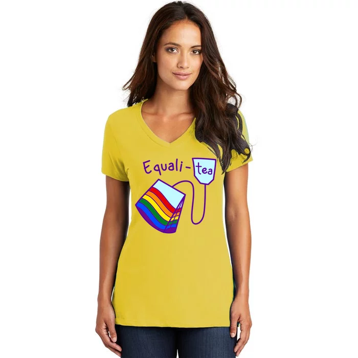 Equality Tea LGBTQ Pride Rainbow Flag Women's V-Neck T-Shirt