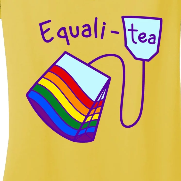 Equality Tea LGBTQ Pride Rainbow Flag Women's V-Neck T-Shirt