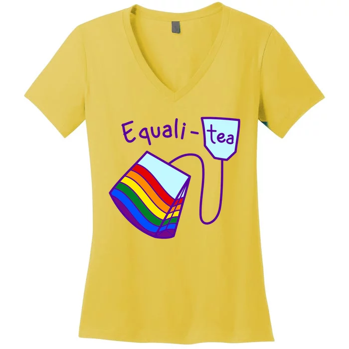 Equality Tea LGBTQ Pride Rainbow Flag Women's V-Neck T-Shirt