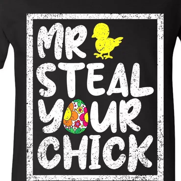 Easter Toddlers Mr Steal Your Chick Funny Spring Humor V-Neck T-Shirt