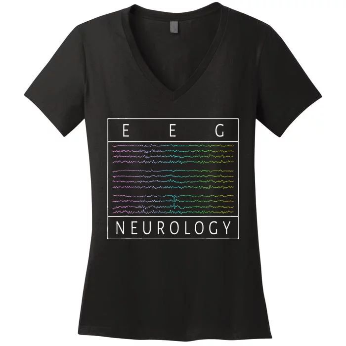 EEG Technologist Neurology Colorful Brain Waves EEG Women's V-Neck T-Shirt