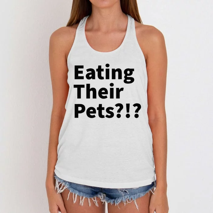 Eating Their Pets Funny Trump Debate Bizarre Weird Quote Women's Knotted Racerback Tank