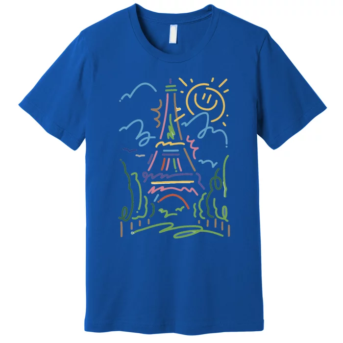 Eiffel Tower Paris Cool Gift Hand Painted Paris France Premium T-Shirt