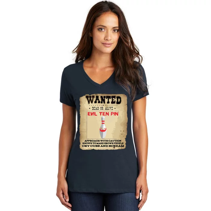 Evil Ten Pin 10 Funny Bowling Women's V-Neck T-Shirt