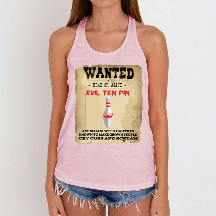 Evil Ten Pin 10 Funny Bowling Women's Knotted Racerback Tank