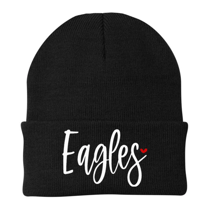 Eagles Team Pride School Spirit White Red Heart Knit Cap Winter Beanie