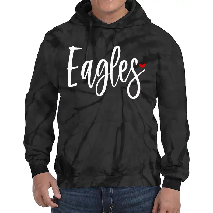 Eagles Team Pride School Spirit White Red Heart Tie Dye Hoodie