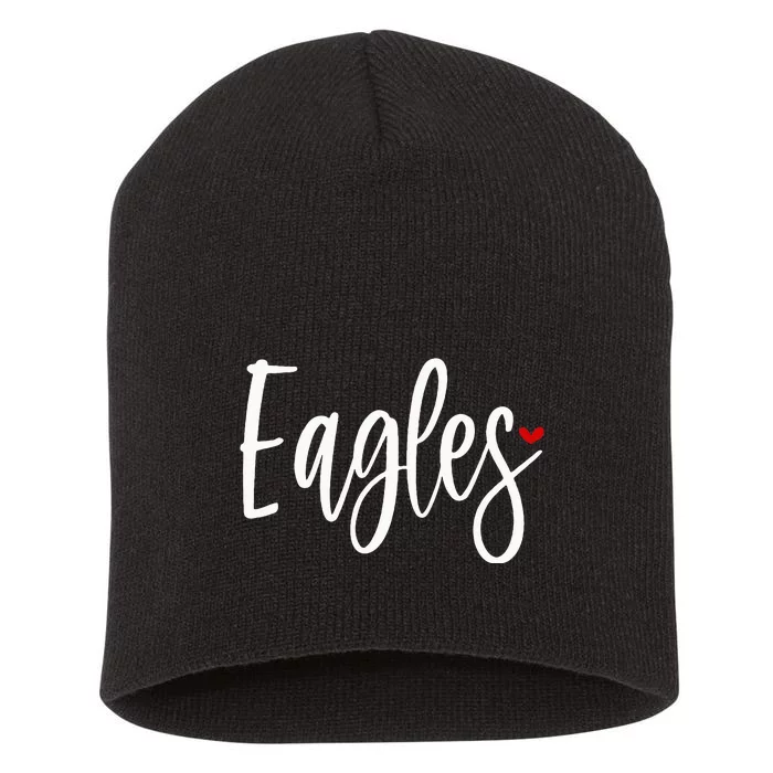 Eagles Team Pride School Spirit White Red Heart Short Acrylic Beanie