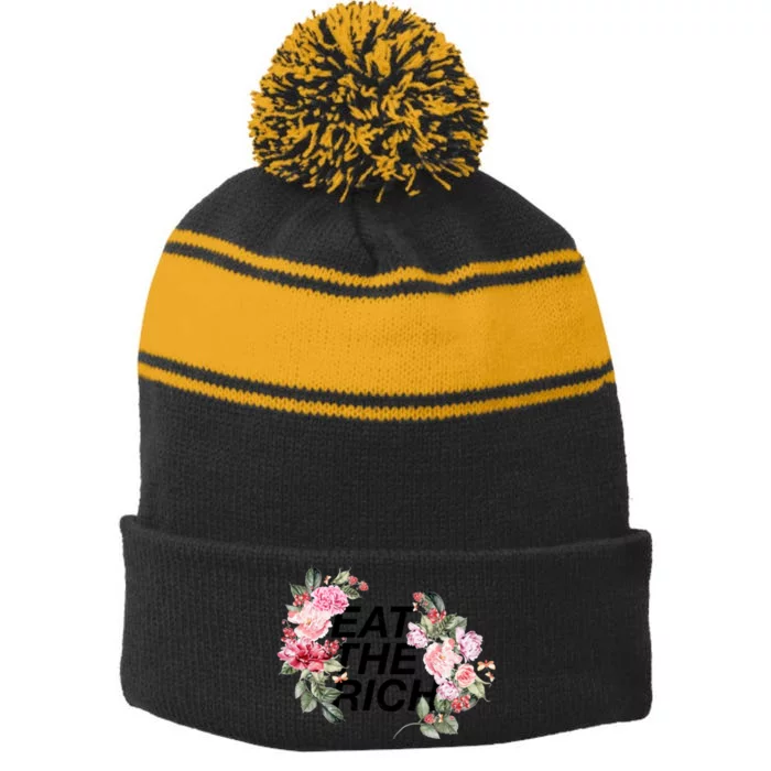 Eat The Rich Floral Stripe Pom Pom Beanie