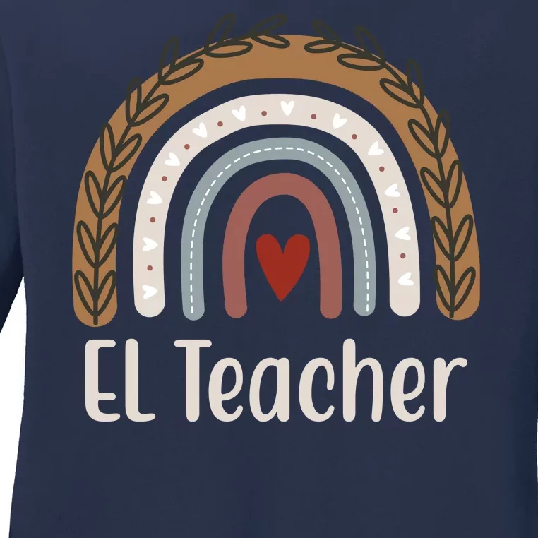 El Teacher Rainbow Heart Ladies Long Sleeve Shirt