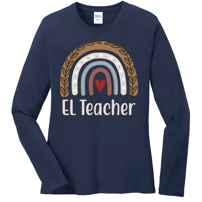 El Teacher Rainbow Heart Ladies Long Sleeve Shirt