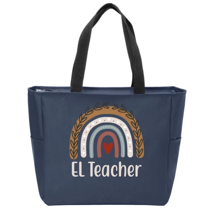 El Teacher Rainbow Heart Zip Tote Bag